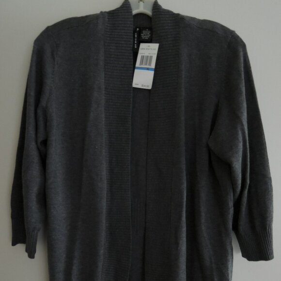 Ladies Top Size XL Open Front Cardigan Heather Gray Ribbed Knit 3/4 Sleeve NEW - Picture 1 of 10